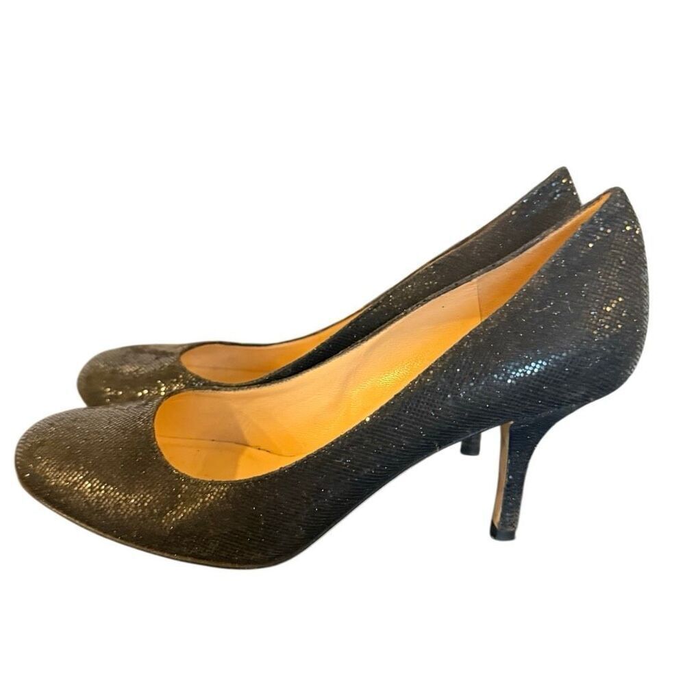 Kate Spade black glitter round toe pumps heels 8